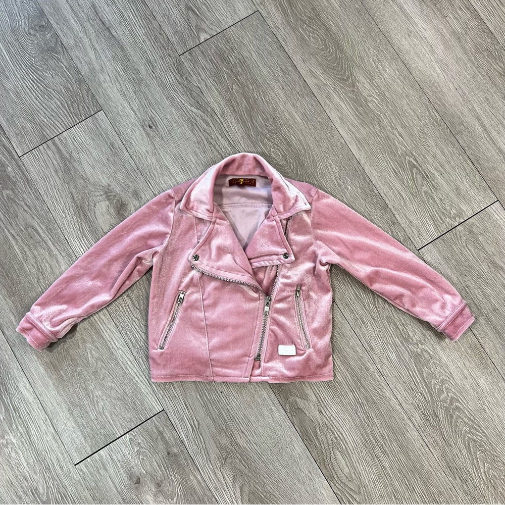 Retro 7 For All Mankind y2k Baby Girls Moto Jacket 12M Pink Velvet Velour